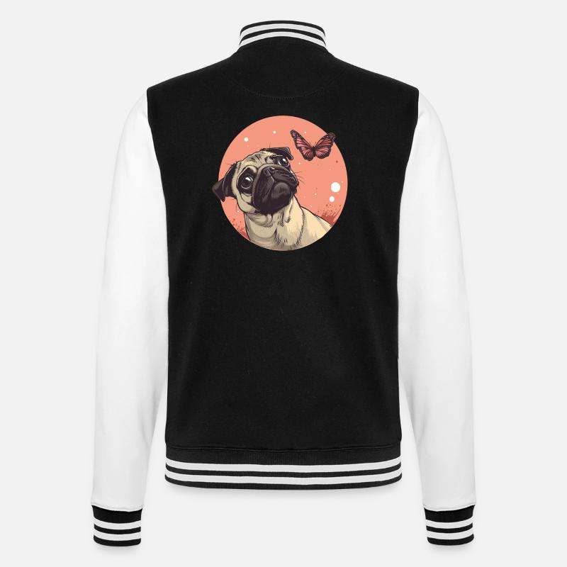 Mops mit Schmetterling - College-Sweatjacke - Schwarz/Weiß