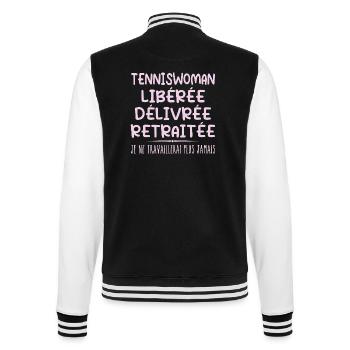 Tenniswoman célèbre sa retraite avec humour cadeau - Veste Teddy - noir/blanc - Dos - Marisol (170cm)