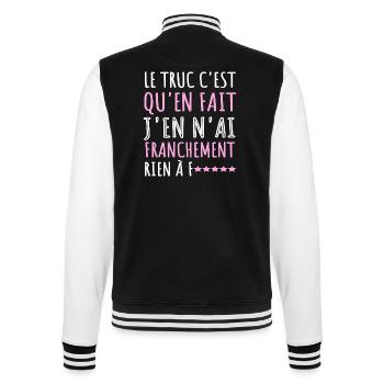 J'en n' ai rien à f.....phrase drôle cadeau femme. - Veste Teddy - noir/blanc - Dos - Marisol (170cm)