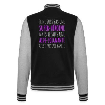 Aide-soignante super-héroine cadeau - Veste Teddy - noir/gris chiné - Dos - Marisol (170cm)