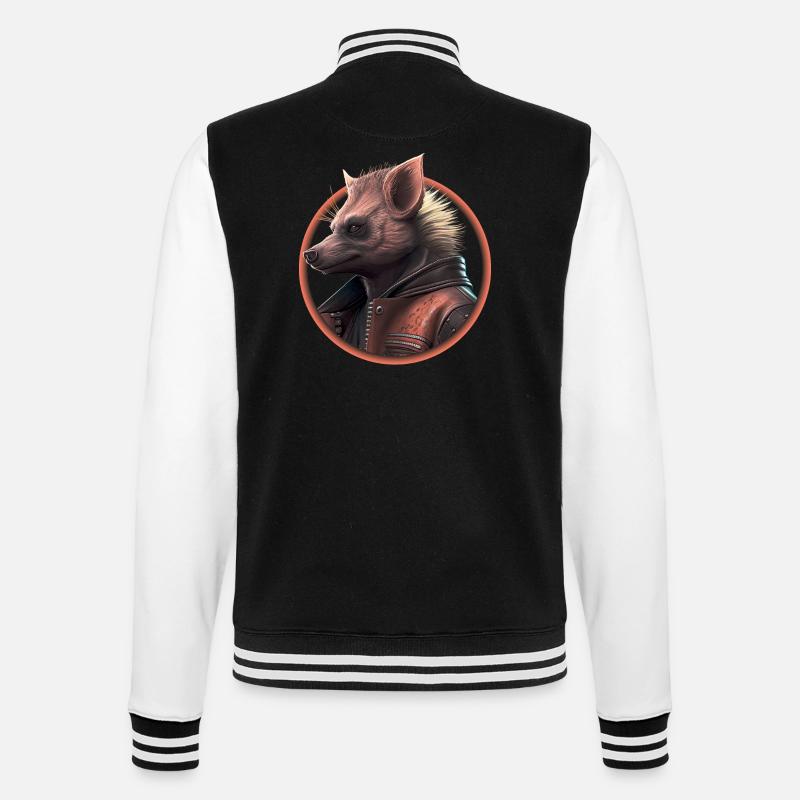 Punk Hyäne mit Lederjacke - College-Sweatjacke - Schwarz/Weiß