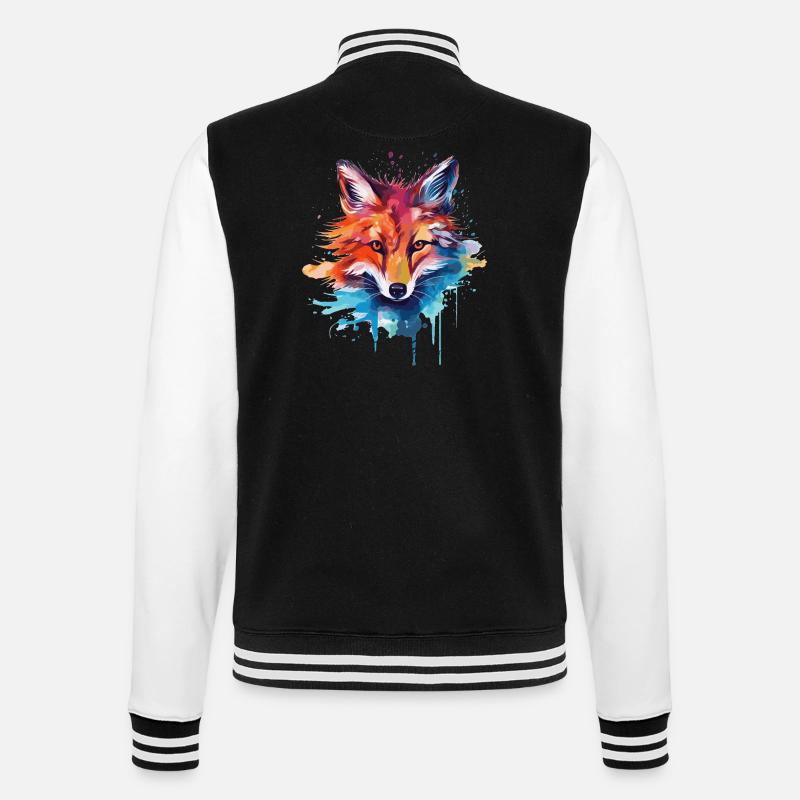 Watercolor Fox, Fox - College Sweat Jacket - black/white