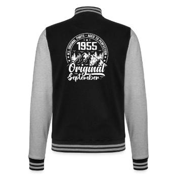 September 1955 Original:69 Jahre altes Geburtstagsgeschenk - College-Sweatjacke - Schwarz/Grau meliert - Hinten - Marisol (170cm)