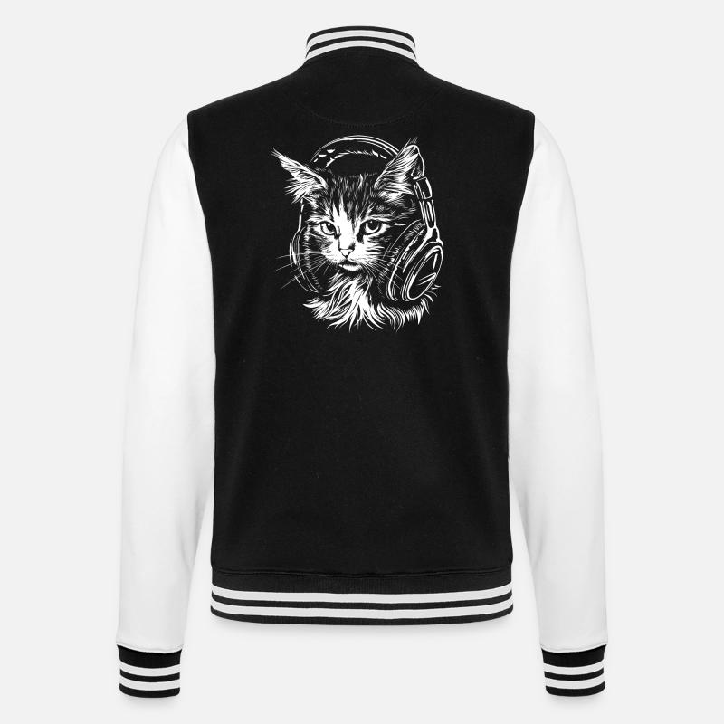 Cat Headset Music DJ - College Sweat Jacket - black/white