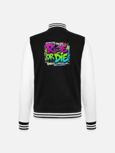 Ride or Die Skateboard Graffiti – Streetstyle - College-Sweatjacke - Schwarz/Weiß
