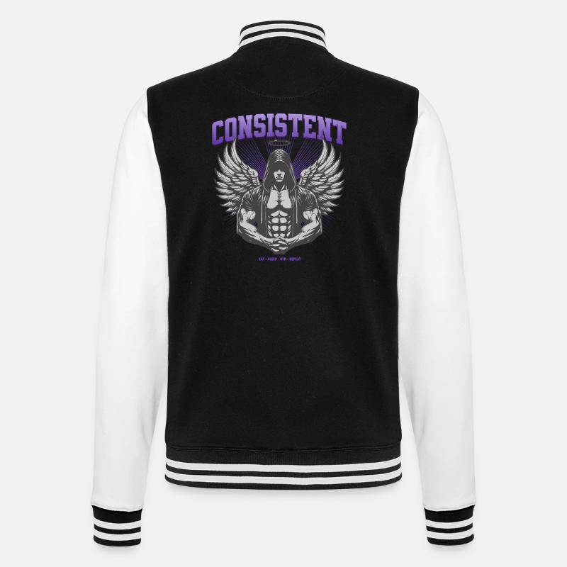 Consistent Gym Engel Design - Eat Sleep Gym Repeat - College-Sweatjacke - Schwarz/Weiß
