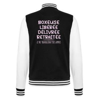 Boxer celebrates retirement with humor gift - College Sweat Jacket - black/white - Back - Marisol (170cm)