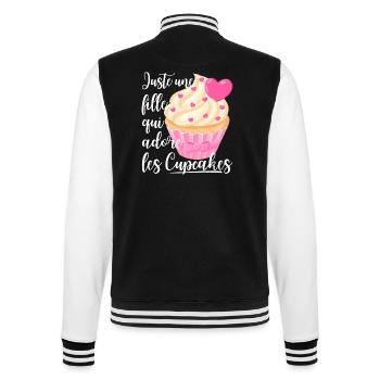 Une fille qui adore les cupcakes cadeau pâtissière - Veste Teddy - noir/blanc - Dos - Marisol (170cm)