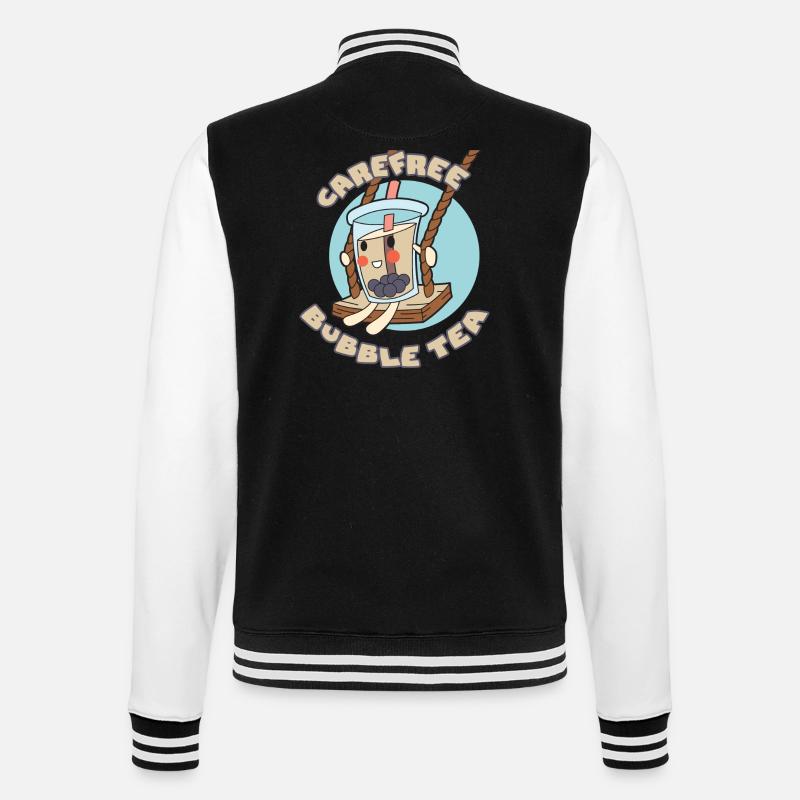 Sorgloser Bubble Tea - College-Sweatjacke - Schwarz/Weiß