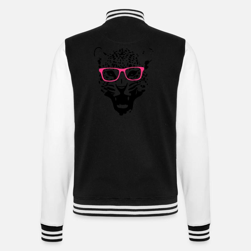 Leopard Nerd Brille 2c - College-Sweatjacke - Schwarz/Weiß