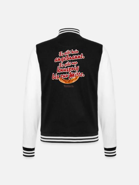 Grillen T-Shirt Spruch Knusprig bis zur Mitte - College-Sweatjacke - Schwarz/Weiß