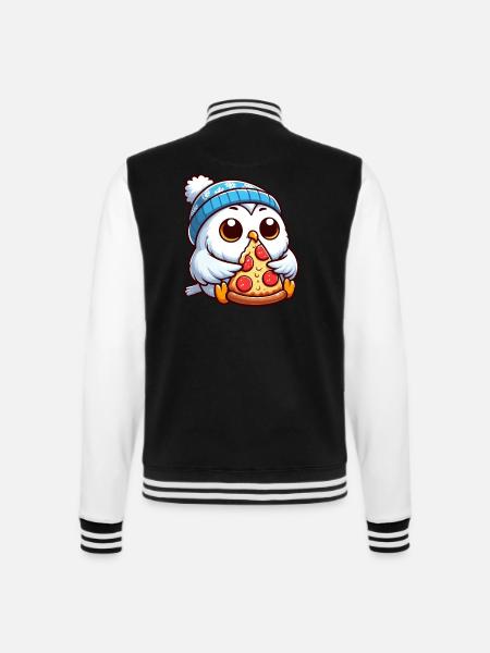 Eule Schneeeule Pizza Pizzaliebhaber Winter - College-Sweatjacke - Schwarz/Weiß
