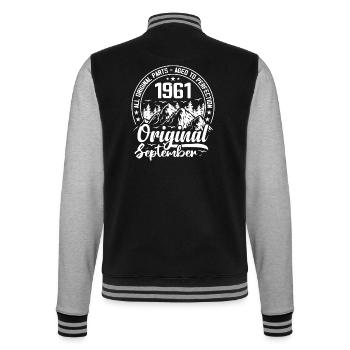 September 1961 Original: 63 Jahre Geburtstagsgeschenk - College-Sweatjacke - Schwarz/Grau meliert - Hinten - Marisol (170cm)