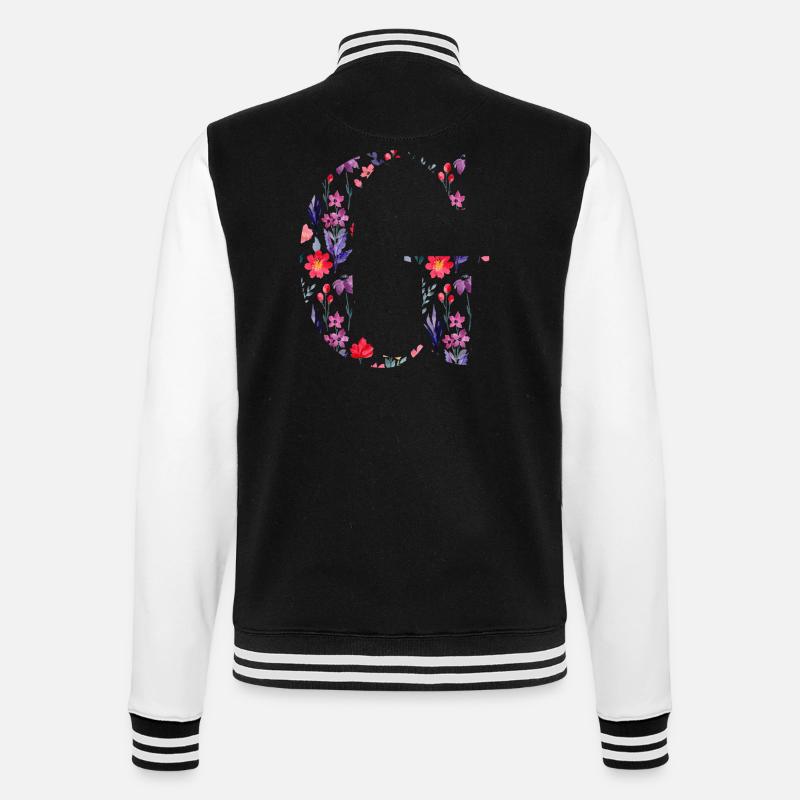 Personalisierter Blumenbuchstabe g - Geschenkidee - College-Sweatjacke - Schwarz/Weiß