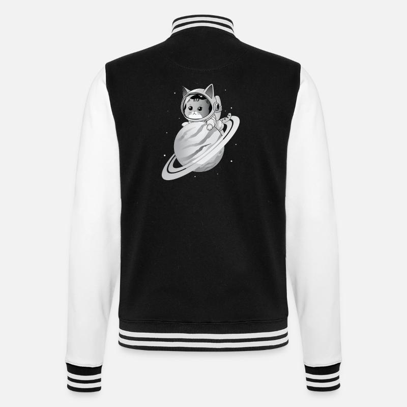 Space Cat with Planet - College Sweat Jacket - black/white
