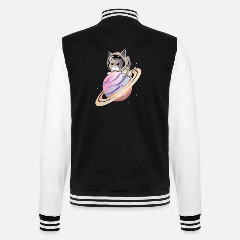 Weltraum-Katze - College-Sweatjacke - Schwarz/Weiß
