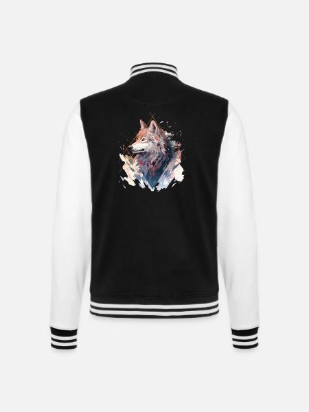 Wolf Wolfskopf Geometrisch Kunst Natur Wildnis - College-Sweatjacke - Schwarz/Weiß