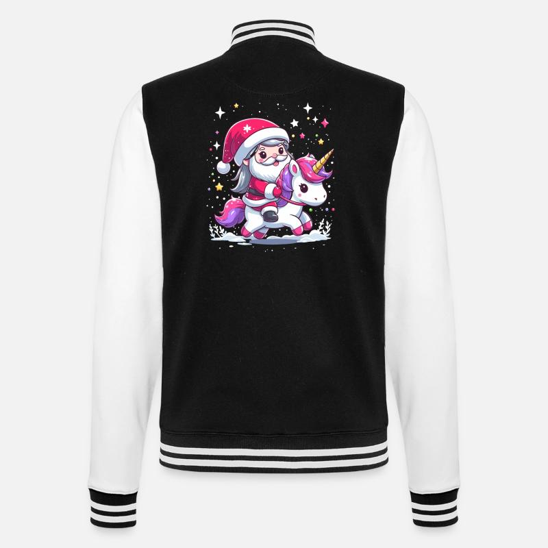 Weihnachtsmann und Einhorn - College-Sweatjacke - Schwarz/Weiß