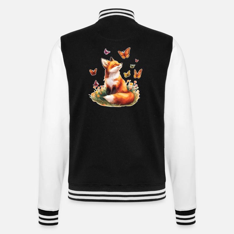 Renard avec des papillons - Veste Teddy - noir/blanc