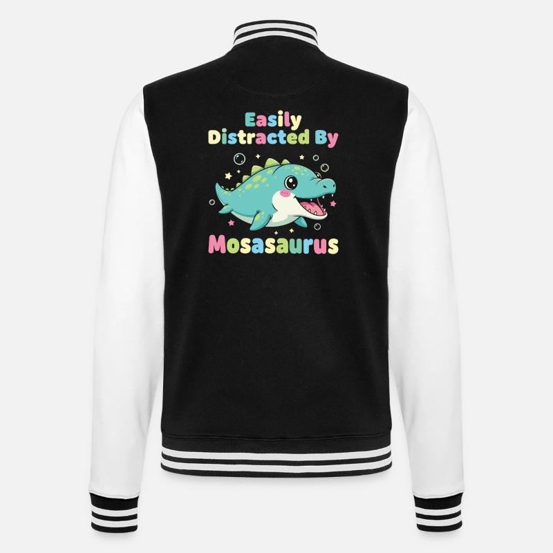 Kawaii Easily Distracted By Mosasaurus - College Sweat Jacket - black/white