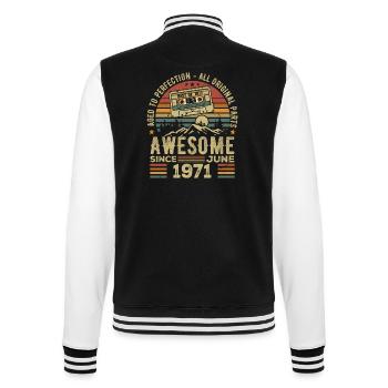 June 1971 Vintage Born In June 1971 Birthday - College Sweat Jacket - black/white - Back - Marisol (170cm)