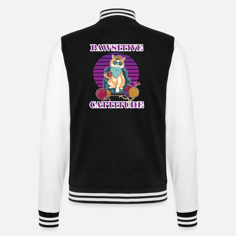 Pawsitive Cattitude - College-Sweatjacke - Schwarz/Weiß