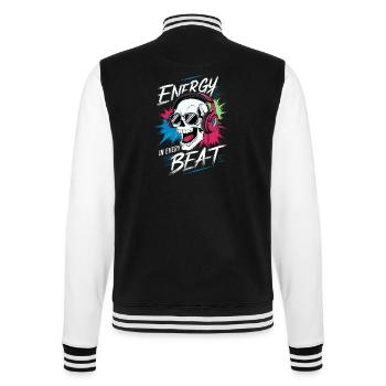 Totenkopf mit Kopfs - Energy in every beat - College Sweat Jacket - black/white - Back - Marisol (170cm)