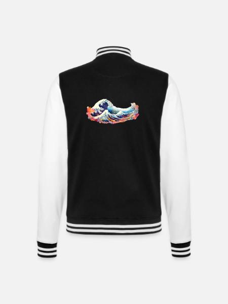 Japanische Welle the Great Wave of Kanagawa - College-Sweatjacke - Schwarz/Weiß