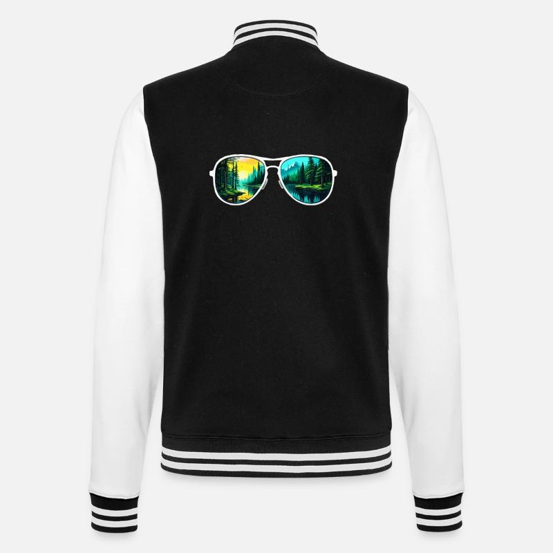 Sonnenbrille / Reflektion / Wald / Spiegelung - College-Sweatjacke - Schwarz/Weiß