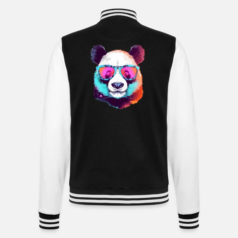 Koka der Panda mit Brille - College-Sweatjacke - Schwarz/Weiß