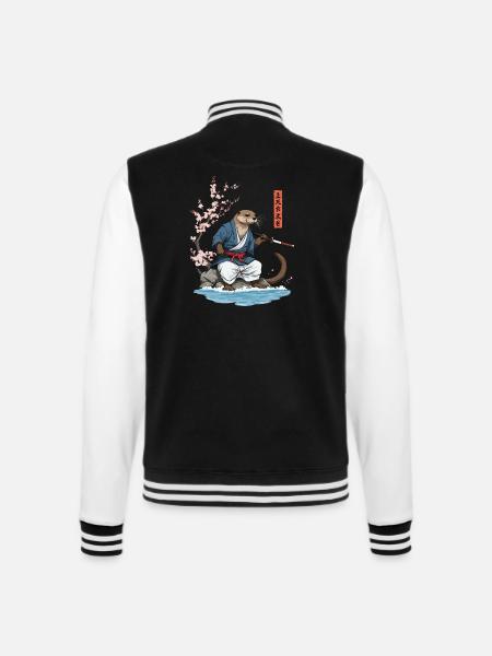 Kawaii Samurai Otter Ukiyo-E Kunst Streetwear - College-Sweatjacke - Schwarz/Weiß