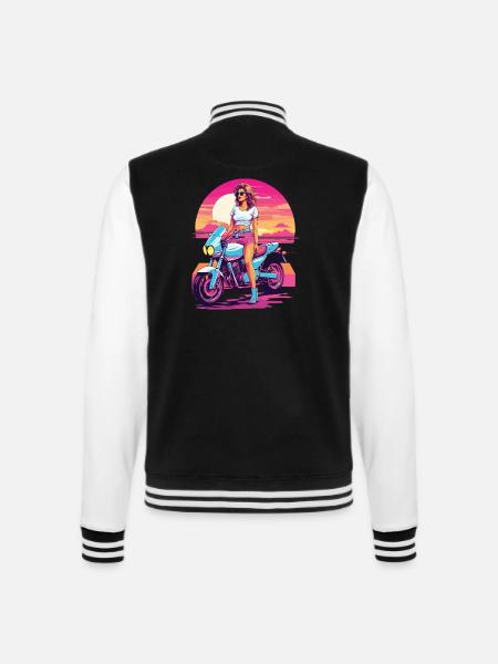 Synthwave Motorrad Aesthetic für Biker Girls - College-Sweatjacke - Schwarz/Weiß