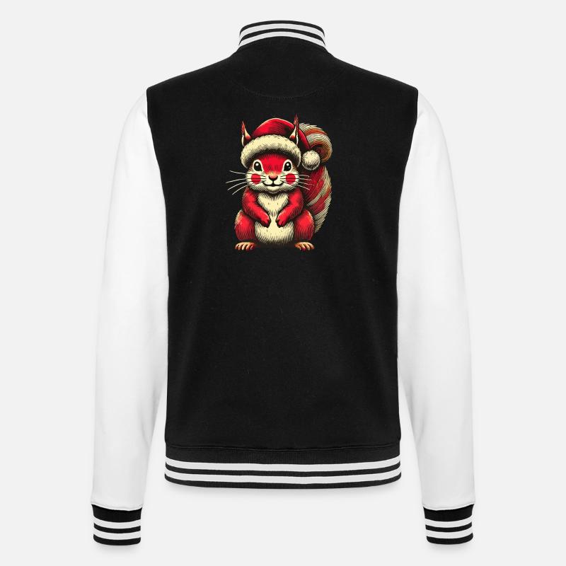 Niedliches Eichhörnchen Mit Weihnachtsmütze - College-Sweatjacke - Schwarz/Weiß