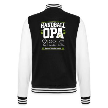 Handballopa Geschenk – Stolz & Expertenblick - College-Sweatjacke - Schwarz/Weiß - Hinten - Marisol (170cm)