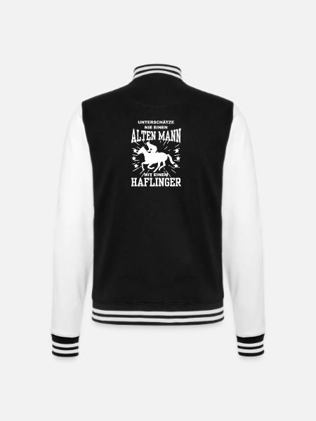 Unterschätze alten Mann mit einem Haflinger - College-Sweatjacke - Schwarz/Weiß