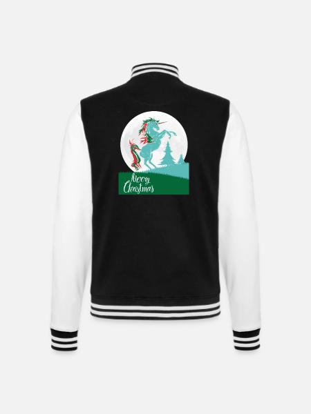 Einhorn Frohe Weihnachten Shirt Geschenk - College-Sweatjacke - Schwarz/Weiß