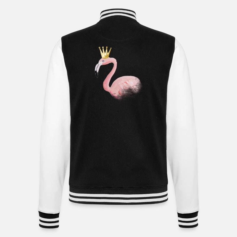 flamingo with crown - College Sweat Jacket - black/white