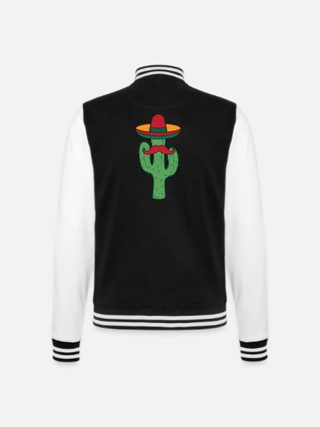 Kaktus mit Sombrero-Schnurrbart-lustigem Cinco De Mayo - College-Sweatjacke - Schwarz/Weiß