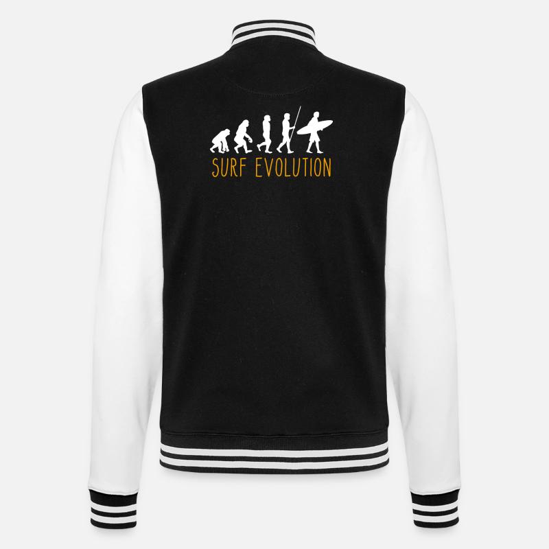 Evolution of Man Surfing - College-Sweatjacke - Schwarz/Weiß
