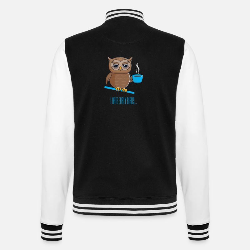 Nachteule mit Kaffee - College-Sweatjacke - Schwarz/Weiß