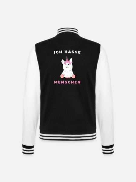 Ich Hasse Menschen Einhorn Geschenk - College-Sweatjacke - Schwarz/Weiß