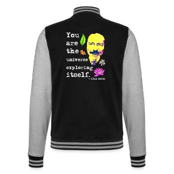 Du bist das Universum, das sich selbst erforscht | Alan Watts - College-Sweatjacke - Schwarz/Grau meliert - Hinten - Marisol (170cm)