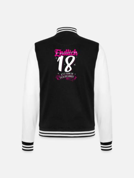 Endlich 18 Geburtstag Geschenk Mädchen - College-Sweatjacke - Schwarz/Weiß