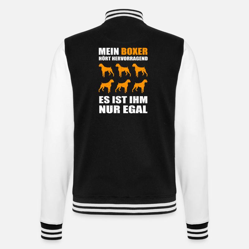 Deutscher Boxer Geschenk mein Boxer hört - College-Sweatjacke - Schwarz/Weiß