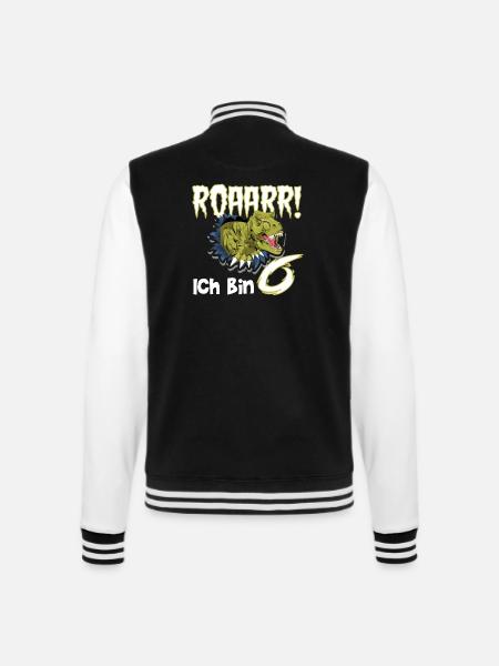6. Geburtstag 6 Jahre Dino Saurier Dinosaurier - College-Sweatjacke - Schwarz/Weiß