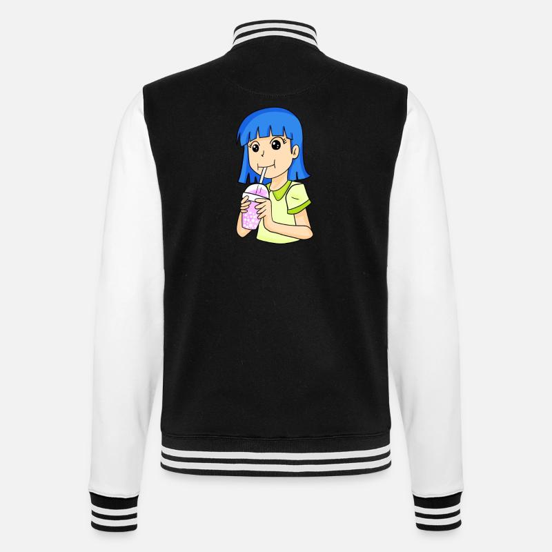 Anime Mädchen mit bubble tea - College-Sweatjacke - Schwarz/Weiß