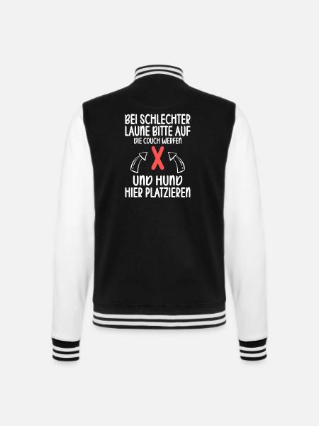 Bei schlechter Laune bitte auf Couch Hund hier - College-Sweatjacke - Schwarz/Weiß