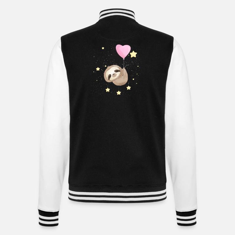 Faultier schwebt mit Sternen - College-Sweatjacke - Schwarz/Weiß