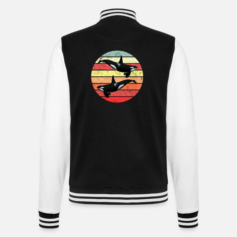 Orca - Retro - College-Sweatjacke - Schwarz/Weiß