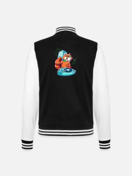 Cartoon Roter Panda DJ am Turntable - College-Sweatjacke - Schwarz/Weiß